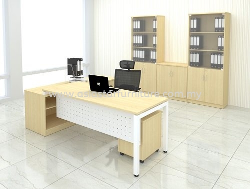 MUKI DIRECTOR OFFICE TABLE/DESK WITH SIDE CABINET & MOBILE PEDESTAL 3D FULL SET - Top 10 New Design Director Office Table | Director Office Table Kota Kemuning | Director Office Table Klang | Director Office Table Putra Jaya