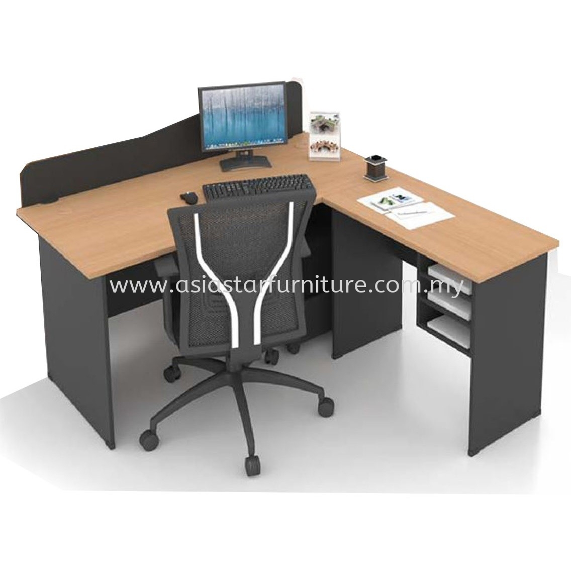 FOBIES 4' OFFICE TABLE WITH PARTITION BOARD C/W SIDE TABLE & RETURN RACK SET- office table Bangsar | office table Bangsar South | office table Kelana Jaya | office table Brickfields