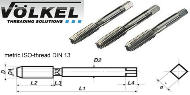 Hand Taps (M) - DIN 352 HSS-G Tolerance ISO 2/6H