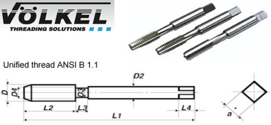 Hand Taps (UNS) - ISO 529 HSS-G Tolerance 2B