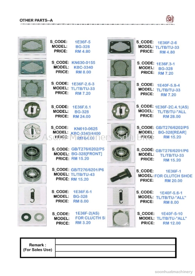 Spare Part BG-328,SUM 328 SE II, T/TB/TU-33,TL/TB/TU-43