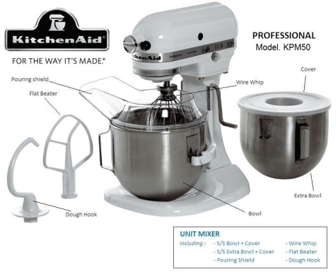 Kitchenaids Universal Flour Mixer KPM50 Heavy Duty (White)