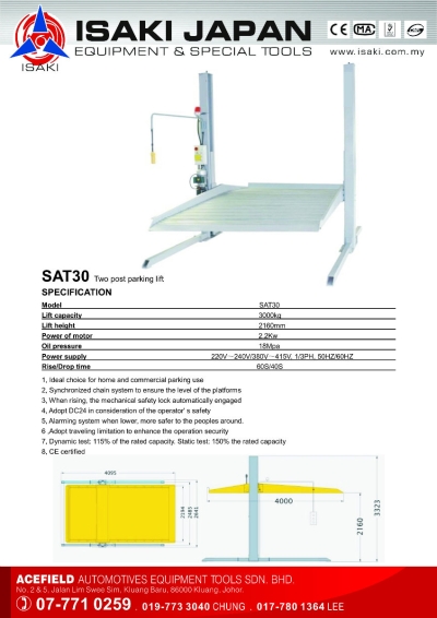 SAT30 Two Post Parking Lift