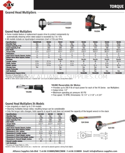 SNAP-ON Torque Multipliers (750 Ft.Lb/1000 N.m~ 8000 Ft.Lb/10,000 N.m) YA290PLUS/ YA300/ YA391/ YA292/ YA392/ YA393/ YA394/ YA395/ GA184A/ GA185/ GA190