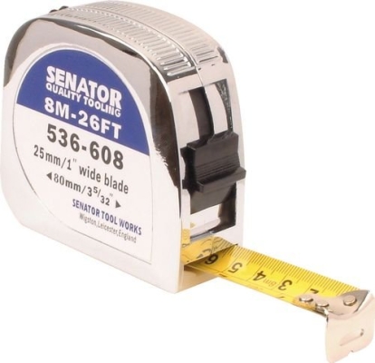 Measuring Tape, Locking Tape Measure Chrome Cased 8m/25', SEN5366080K