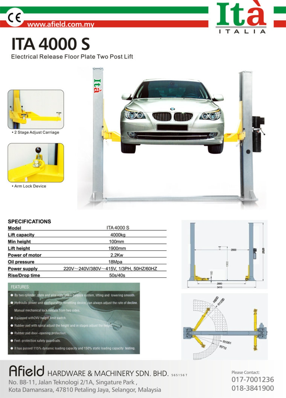 Ita 4000s Ita Italy Post Lift Series Supplier Suppliers Supply Supplies Afield Hardware Machinery Sdn Bhd