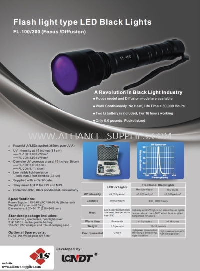 Flash Light Type UV Light/ Black Light/ UV Torch Light FL-100/ FL-200