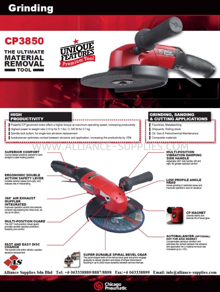 Chicago Pneumatic High Productivity Angle Grinder 7"& 9" CP3850 Series (Super Industri