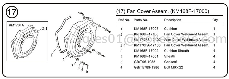 17. Fan Cover Assem. (KM168F-17000) KM170 PARTS  FOR  MACHINERY