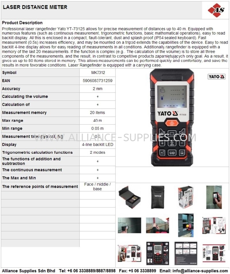 NEW! YATO LASER DISTANCE METER, 40 METER