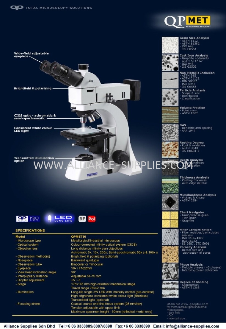 QP OPTIC Industrial/ Metallurgical Microscope, Achromatic 5X,10X,200X; Semi-Apochromatic 50X,100X Microscopes MEASURING INSTRUMENTS