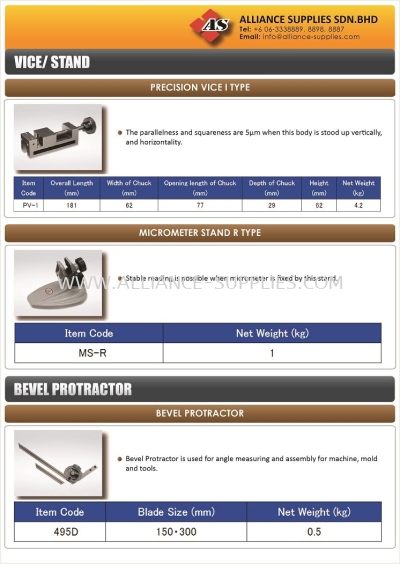 Riken Precision Vice I-Type/ Micrometer Stand/ Bevel Protractor