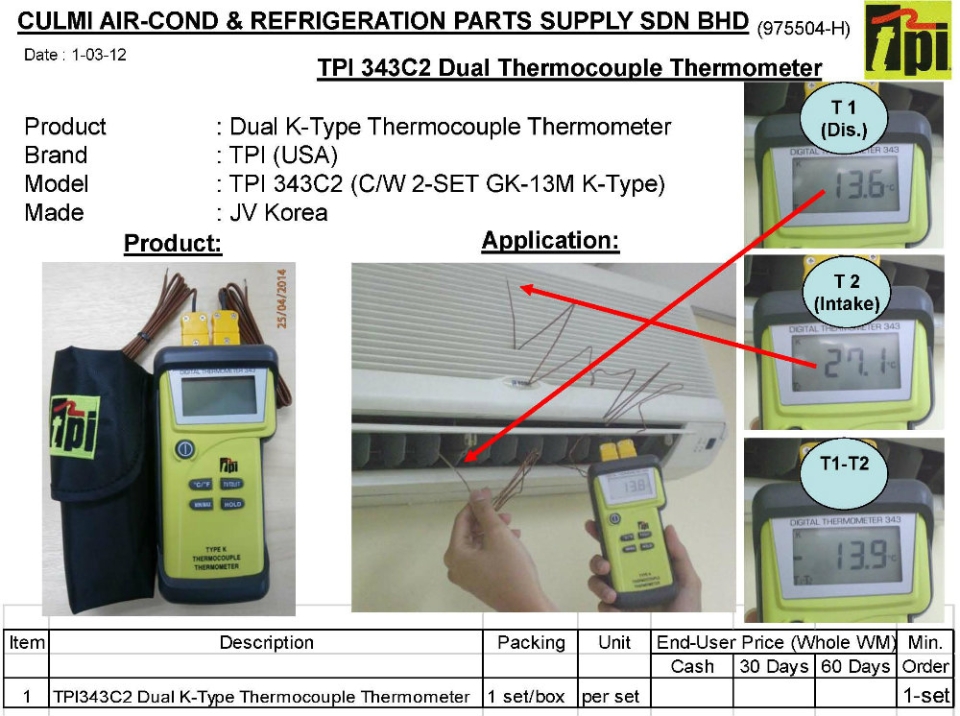 TPI-343C2 Dual Input K-Type Thermocouple Thermometer