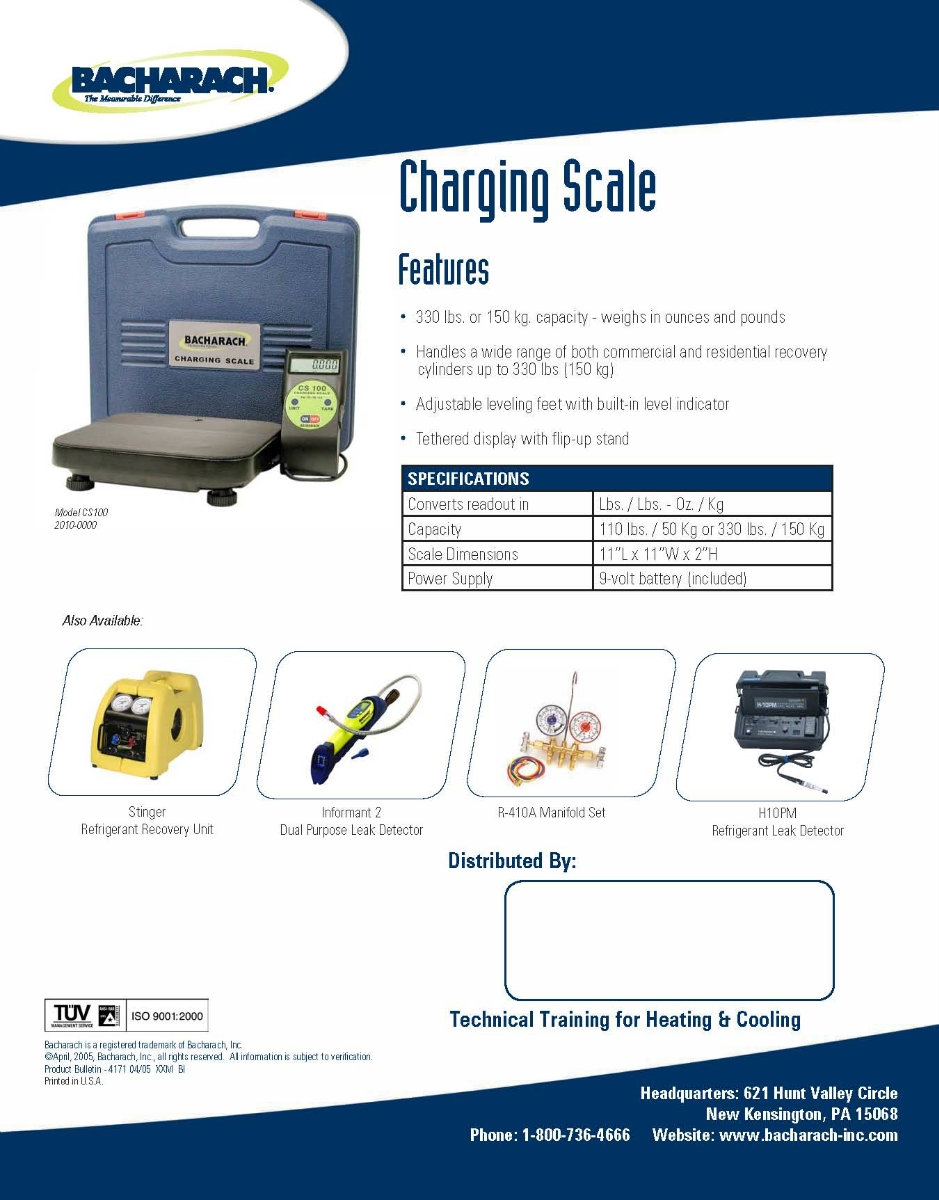 Bacharach CS100 Electronic Charging Scale