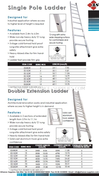 Single Pole Ladder & Double Extension Ladder