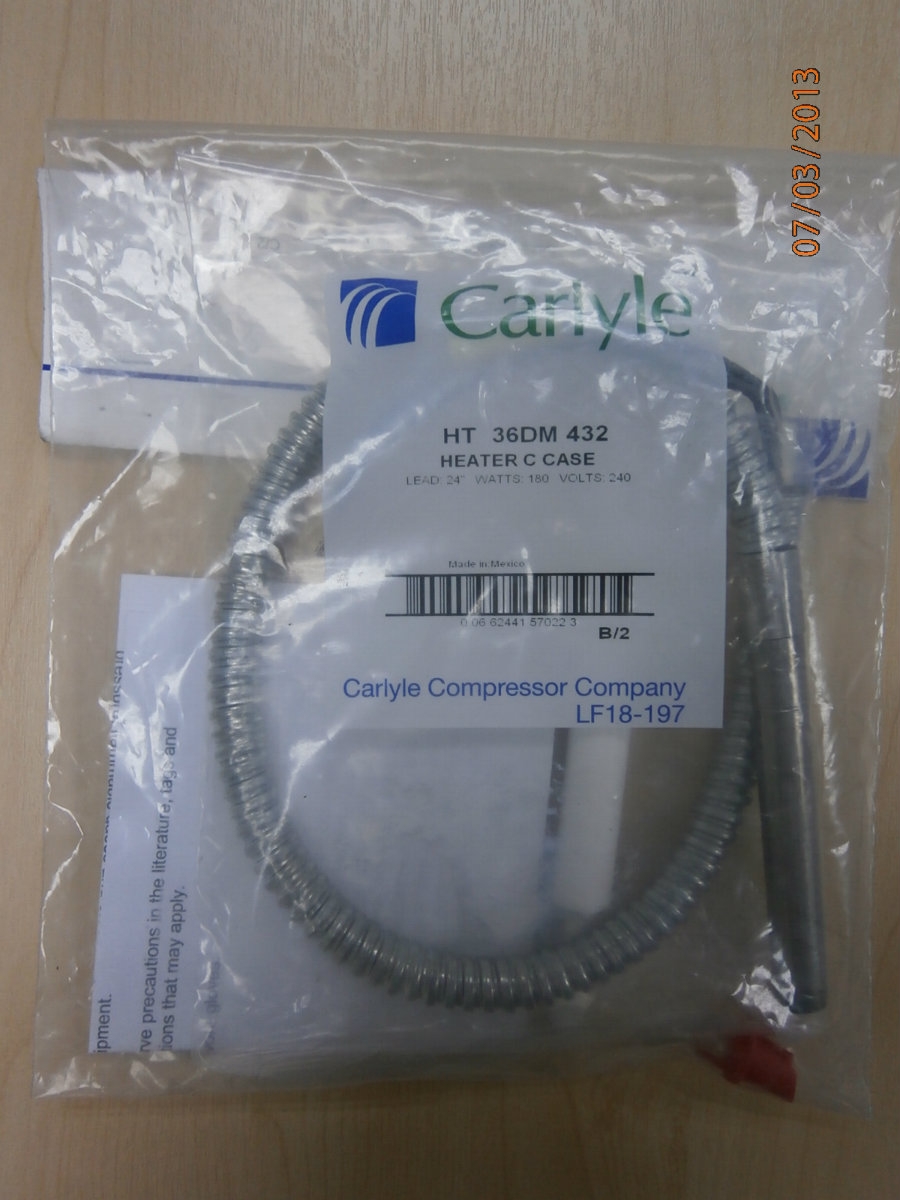 CARRIER 06EA660166 CRANKCASE HEATER FOR 06EA COMP. 240V/180W S/S 06EA660149