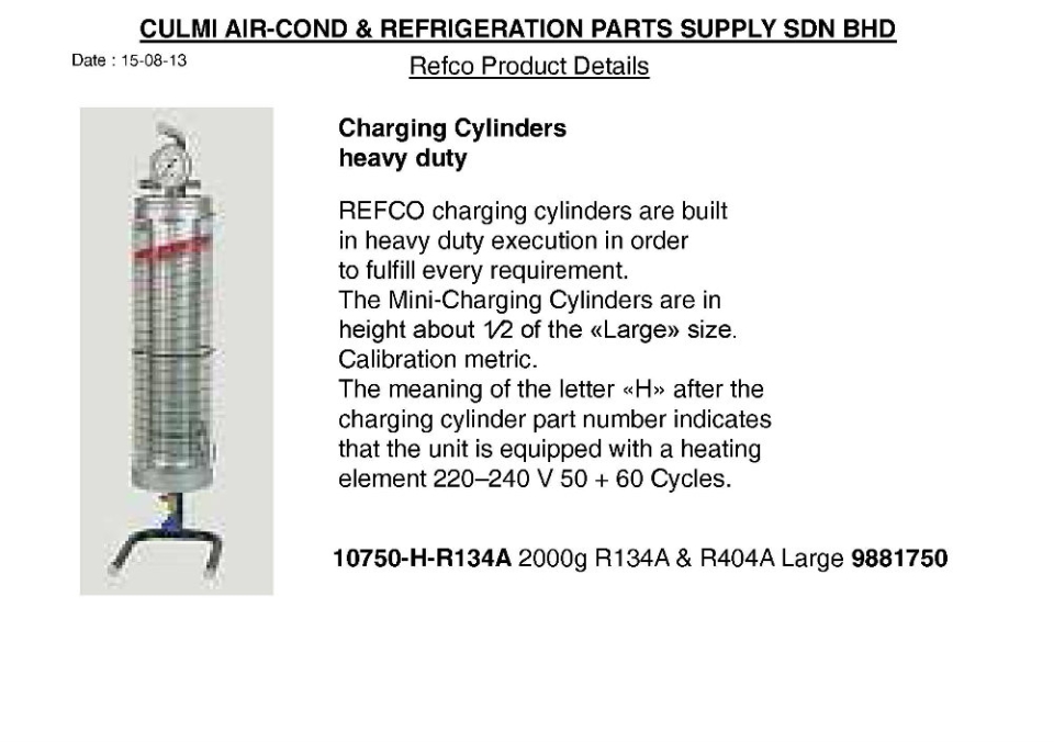 Refco 10750-H-R134a (2000g) Charging Cylinder