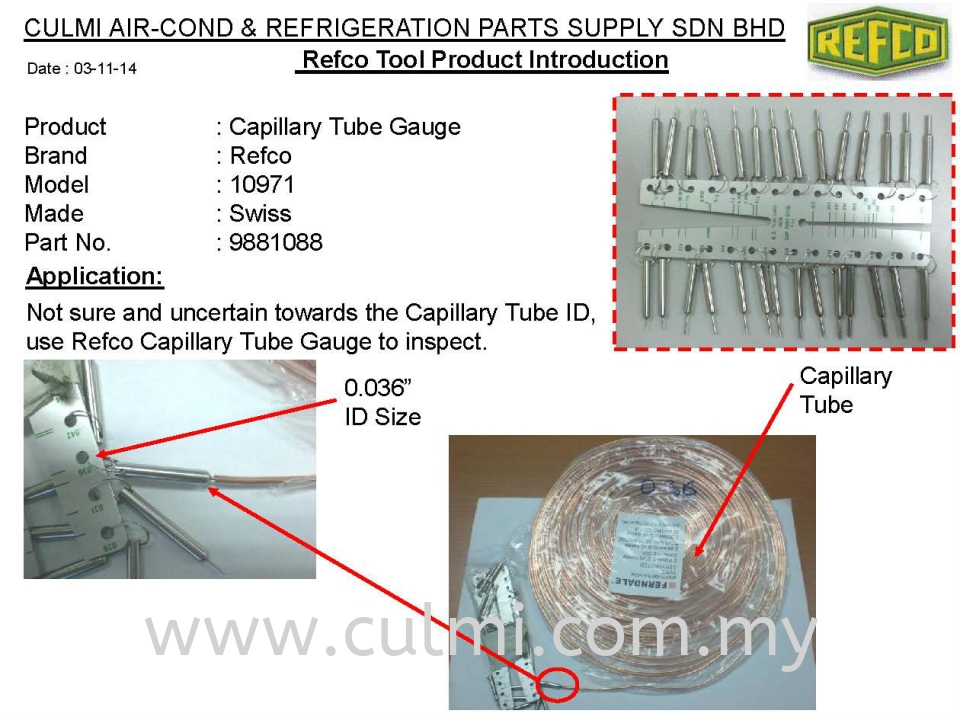 Refco 10971 Capillary Tube Gauge