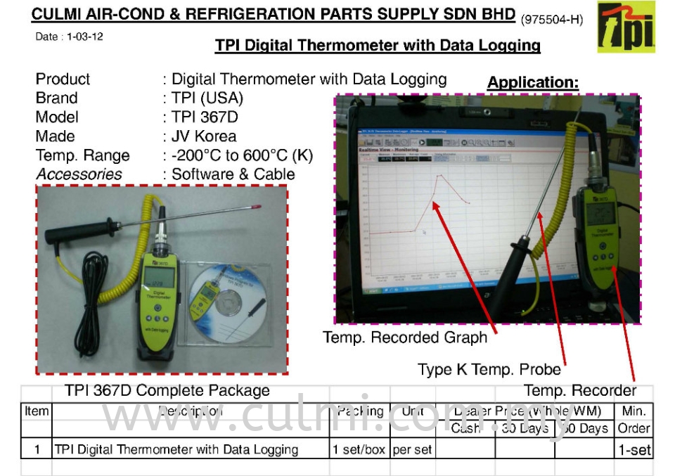 TPI-367D Digital Thermometer Data Logging c/w Lumberg Probe (Selection)