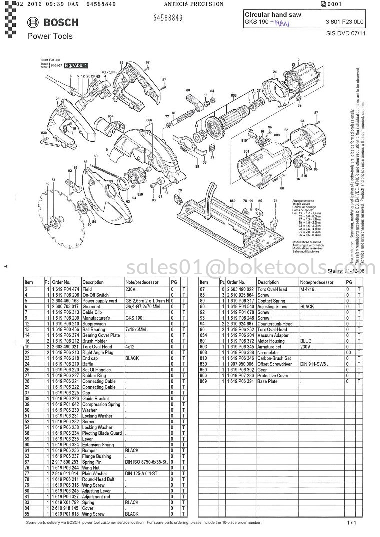 GKS190-NEW CIRCULAR SAW BOSCH PARTS FOR POWER TOOLS 