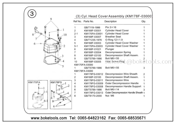 Cylinder Head Cover Assembly (KM178F-03000)