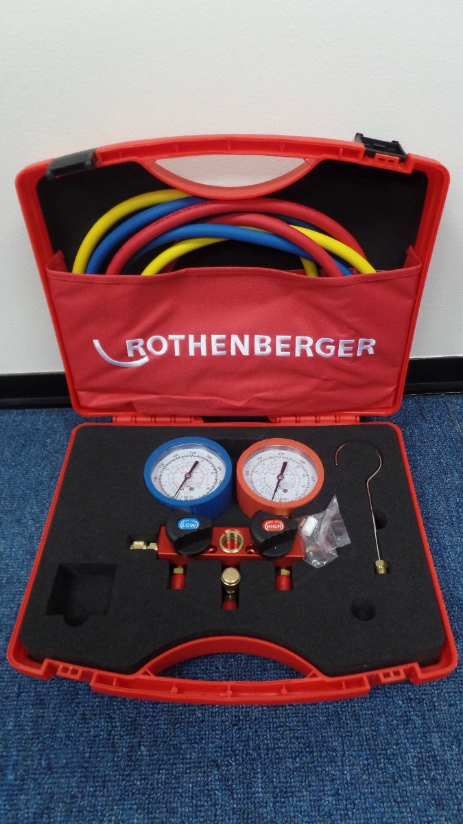 ROTHENBERGER A1706.51 MANIFOLD GAUGE C/W 5FT HOSE (ALU C/W S/GLASS, 80MM GAUGE - R22, R134 & R410A)
