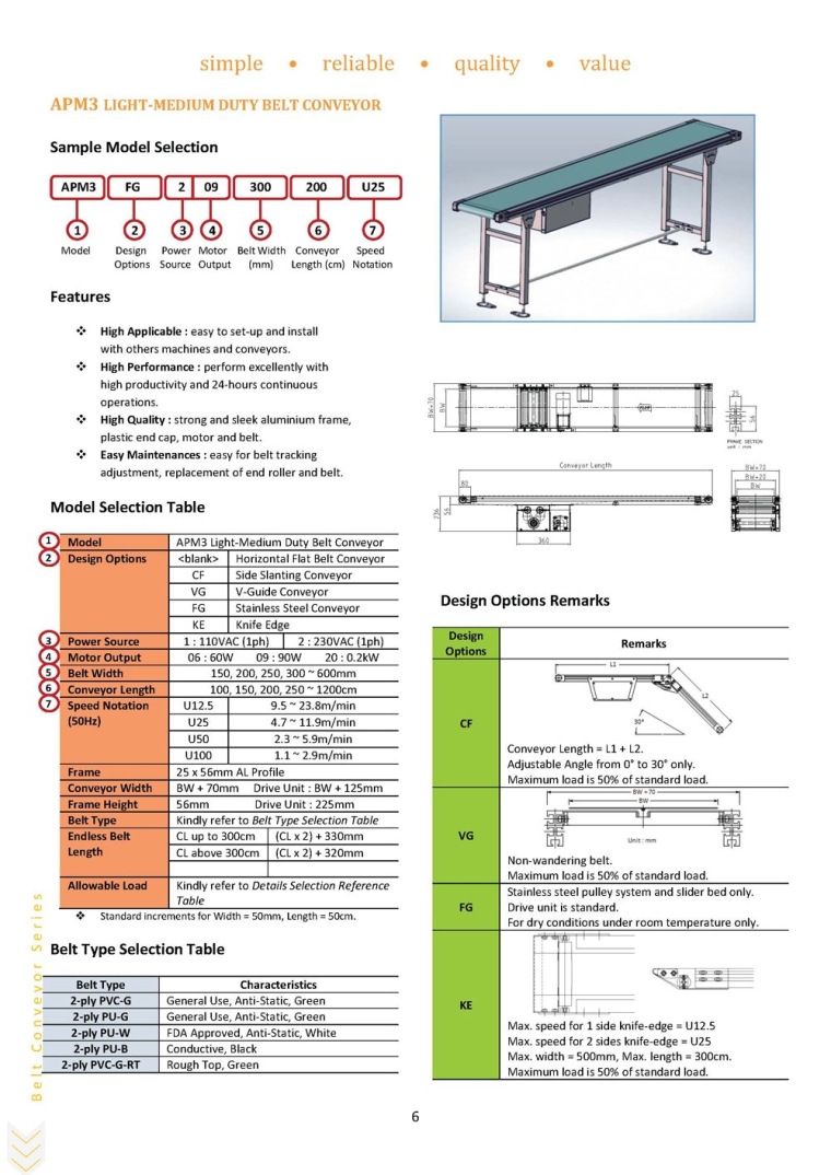 APM3 Light-Medium Duty Belt Conveyor  Value Range Conveyor