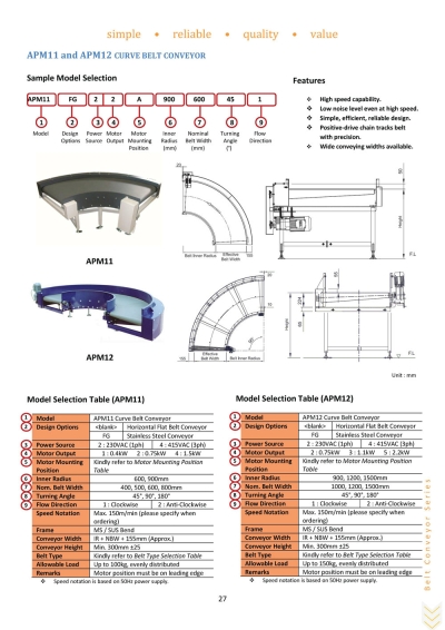 APM11 and APM12 Curve Belt Conveyor