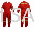 100% Cotton Coverall Red c/w Lime Green Reflective  Coverall Protective Clothing