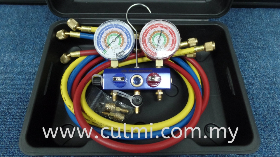 MASTERCOOL 57261EB413 2-WAY ALU. MANIFOLD SET & ADAPTERS C/W 5FT HOSES (R410A, R407C, R22)