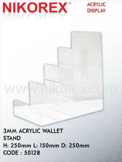 50128-3MM ACRYLIC WALLET STAND 250MMHX150MMLX250MMD