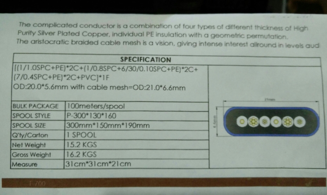 F-700 Silver plated spk cable