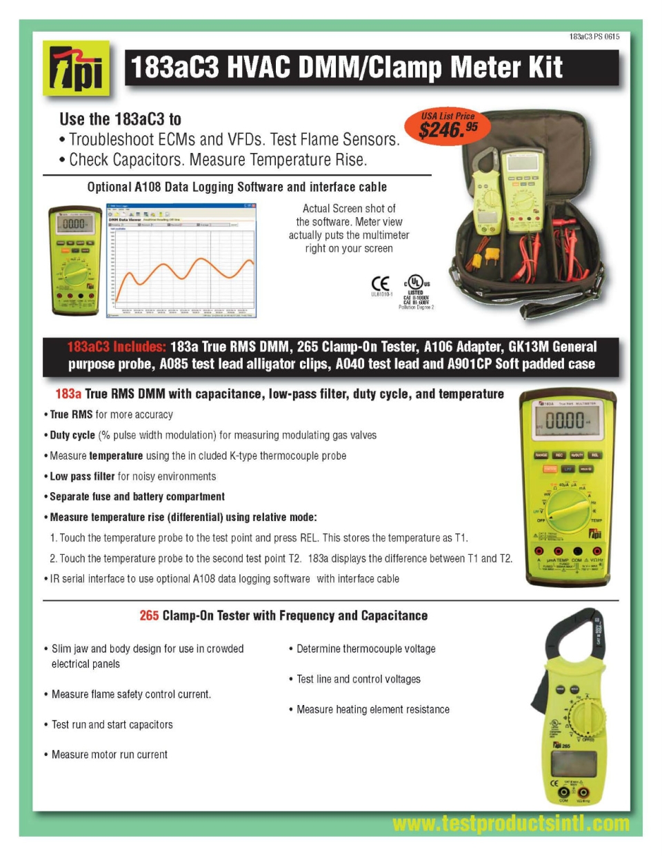 TPI 183aC3 HVAC DMM / Clamp Meter Kit