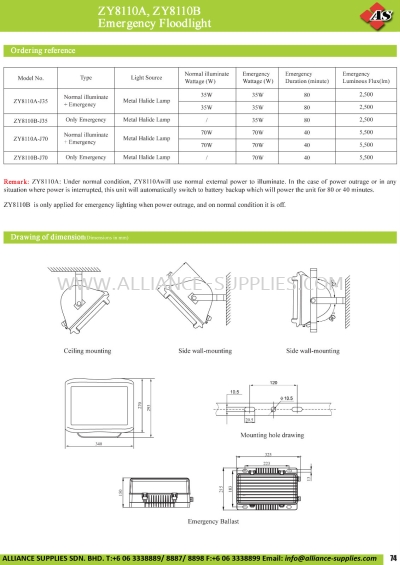 ZY8110A, ZY8110B Emergency Floodlight