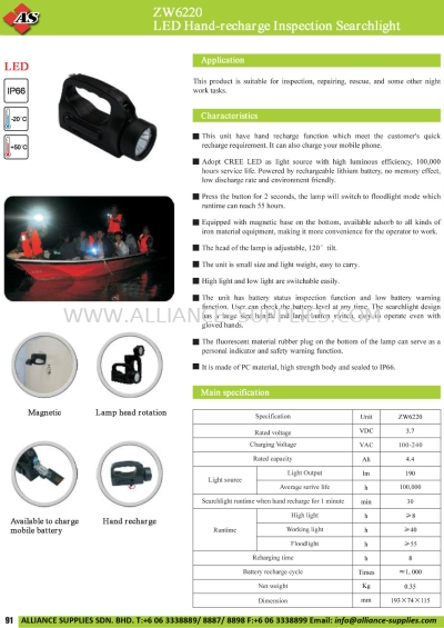 ZW6220 LED Hand-Recharge Inspection Searchlight