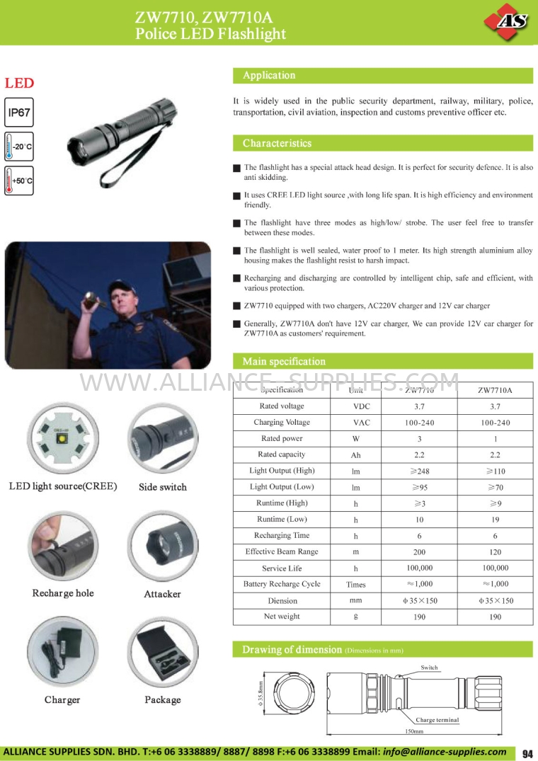  ZW7710, ZW7710A Police LED Flashlight Mobile Professional Lights INDUSTRIAL LAMPS/ EXPLOSION-PROOF LIGHTING