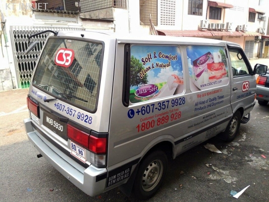 Vehicle advertising LG Sticker + LG Laminate + Print & Cut