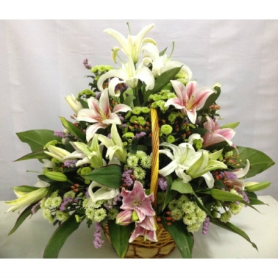 Lily, Chrysanthemum Basket Flower Arrangement (BA-067)