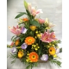 Eustomas , Gerberas , Lily Basket Flower Arrangement (BA-087) Round Table Arrangement Basket Arrangement