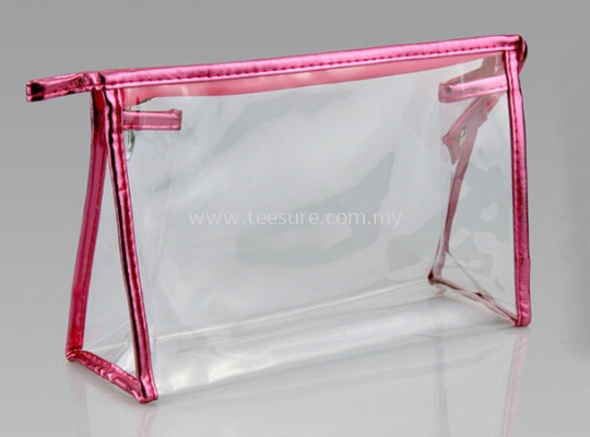 Transparent with Hot Pink line Cosmetic Pouch