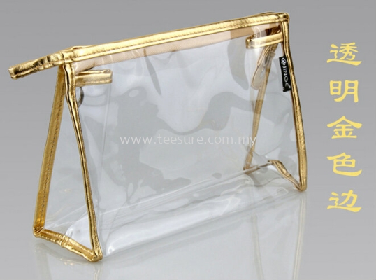 Transparent with Gold line Cosmetic Pouch