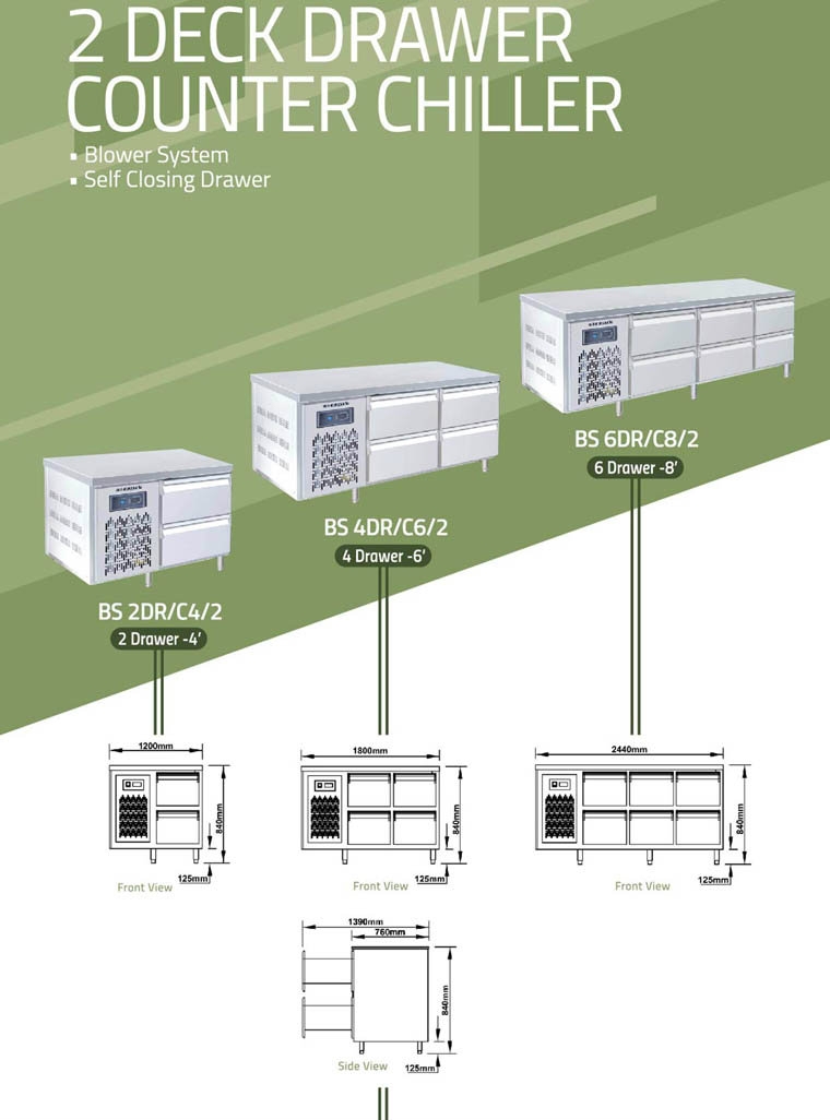 2 Deck Drawer Counter Chiller Refrigeration