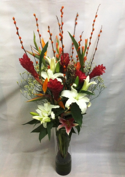 Lily , Bird of Paradise , Ginger Vase Arrangement (VA-011)