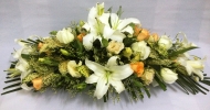 Lily, Eustomas Long & Low Table Arrangement (BA-113) Long And Low Flower Arrangement Basket Arrangement