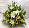 Lily , Sunflower Basket Arrangement (BA-106) One Side Arrangement Basket Arrangement