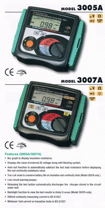 kyoritsu 3005A,3007A Digital Insulation Continuity Testers