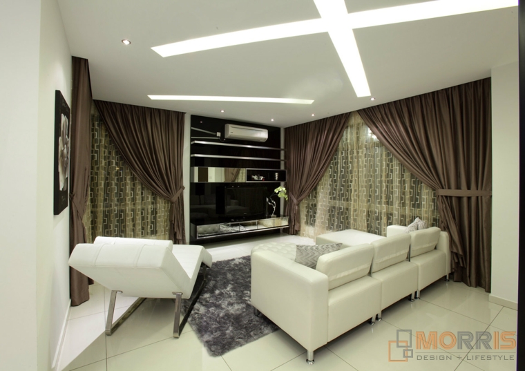 Living Hall Design With Tv Console In Black Panel Indah