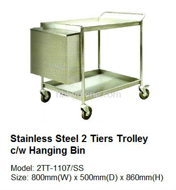 Stainless Steel 2 Tiers Trolley c/w Hanging Bin