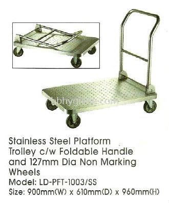 Stainless Steel Platform Trolley c/w Foldable Handle and 127mm Dia Non Marking Wheels