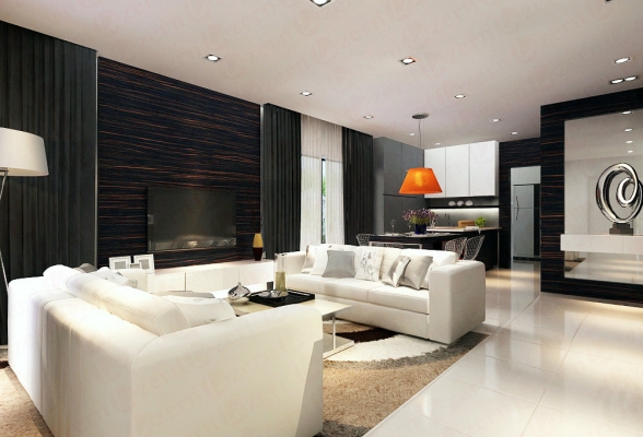 Living Area with laminated tv backdrop